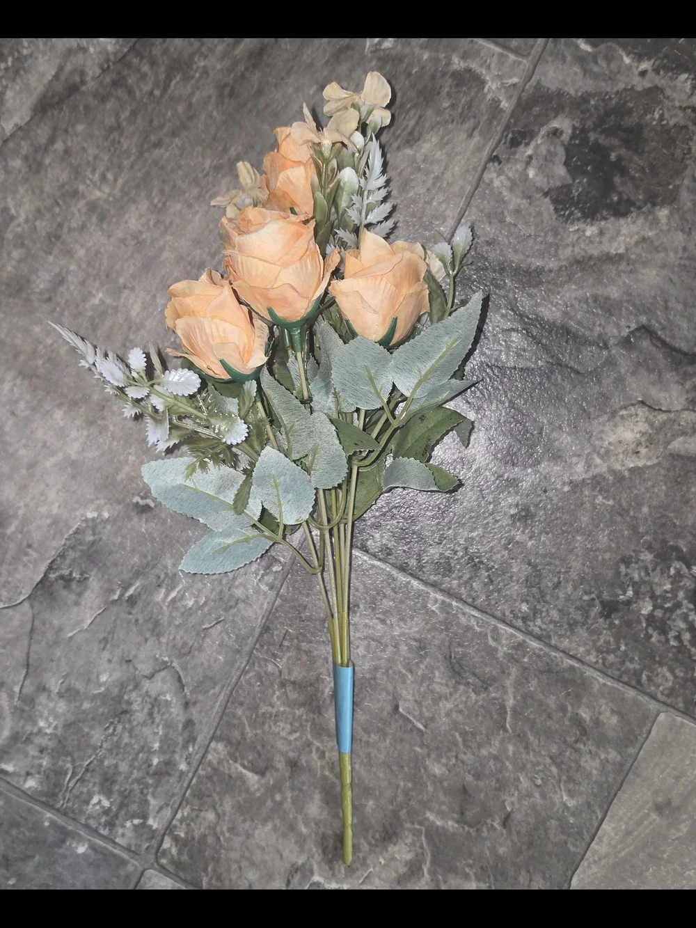 Orange - Peach Rose Artificial Flower Bouquet - Home Accents BNIB